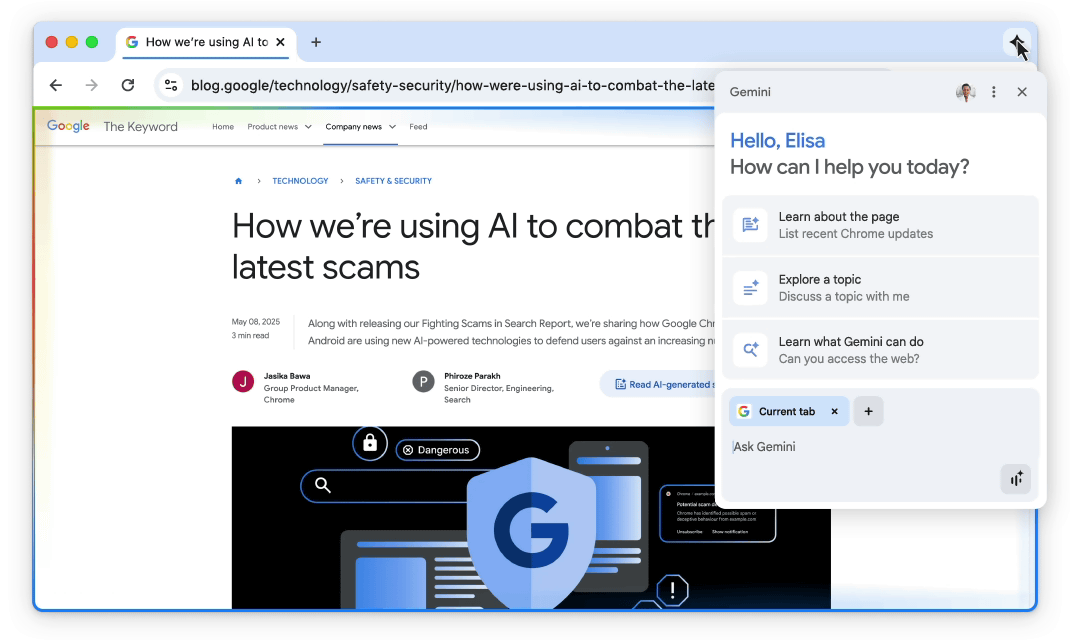 Google ChromeにAIチャットボットを統合した「Gemini in Chrome」が有料ユーザー以外にも開放へ