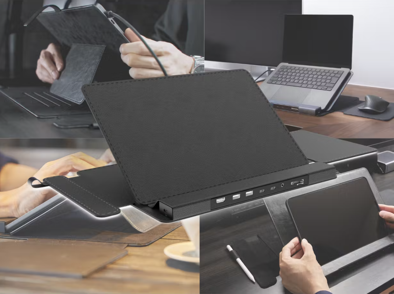 カフェのテーブルを3秒でワークスペースに。持ち運べるPCスタンド