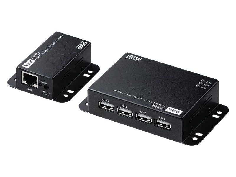 サンワサプライ、USB 2.0信号をLANケーブルで50m延長するエクステンダー