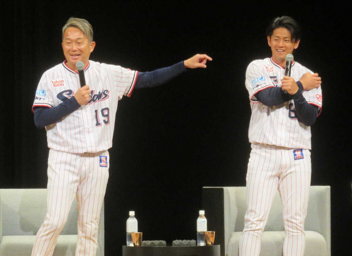 ヤクルト石川と岩田が新潟県燕市でトークショー つば九郎の復帰を心待ちに