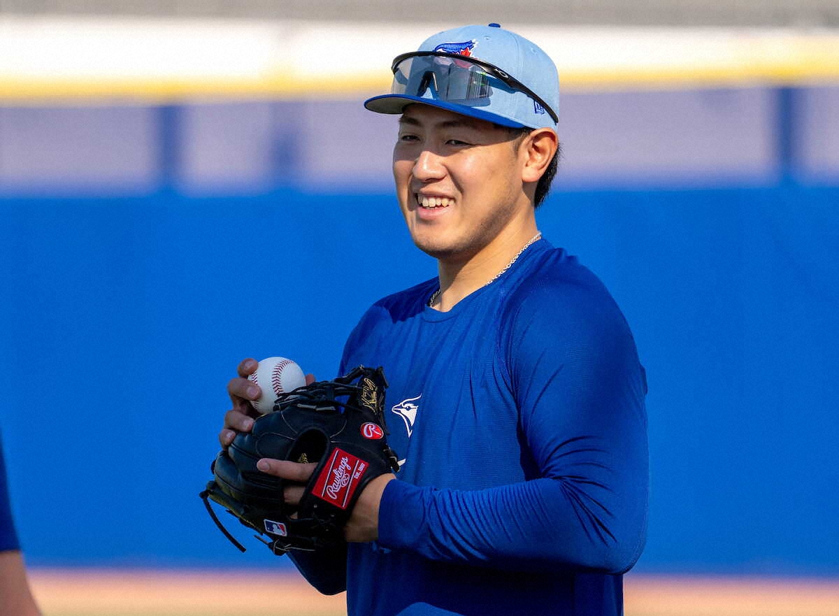 MLB・岡本和真 初取材で真顔