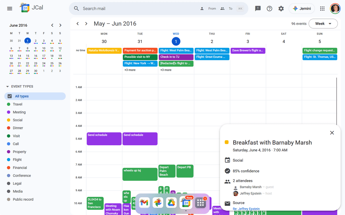 エプスタイン・ファイルをGoogleカレンダーっぽく整理して見せる「JCal」が登場