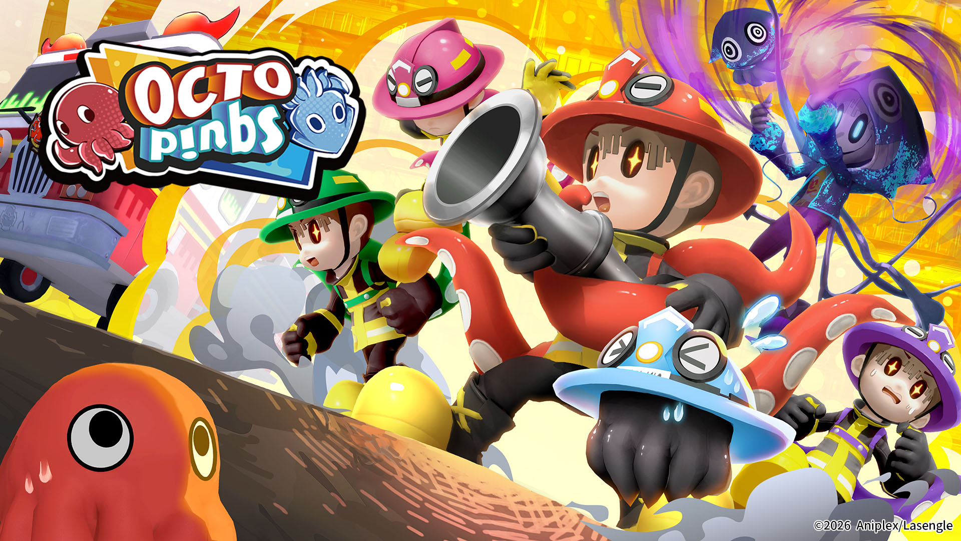 消防士の中に紛れ込んだアーティストを捕まえるオンラインマルチプレイACT「OCTOPinbs」，今春Steamで配信。開発はラセングルとトライエース