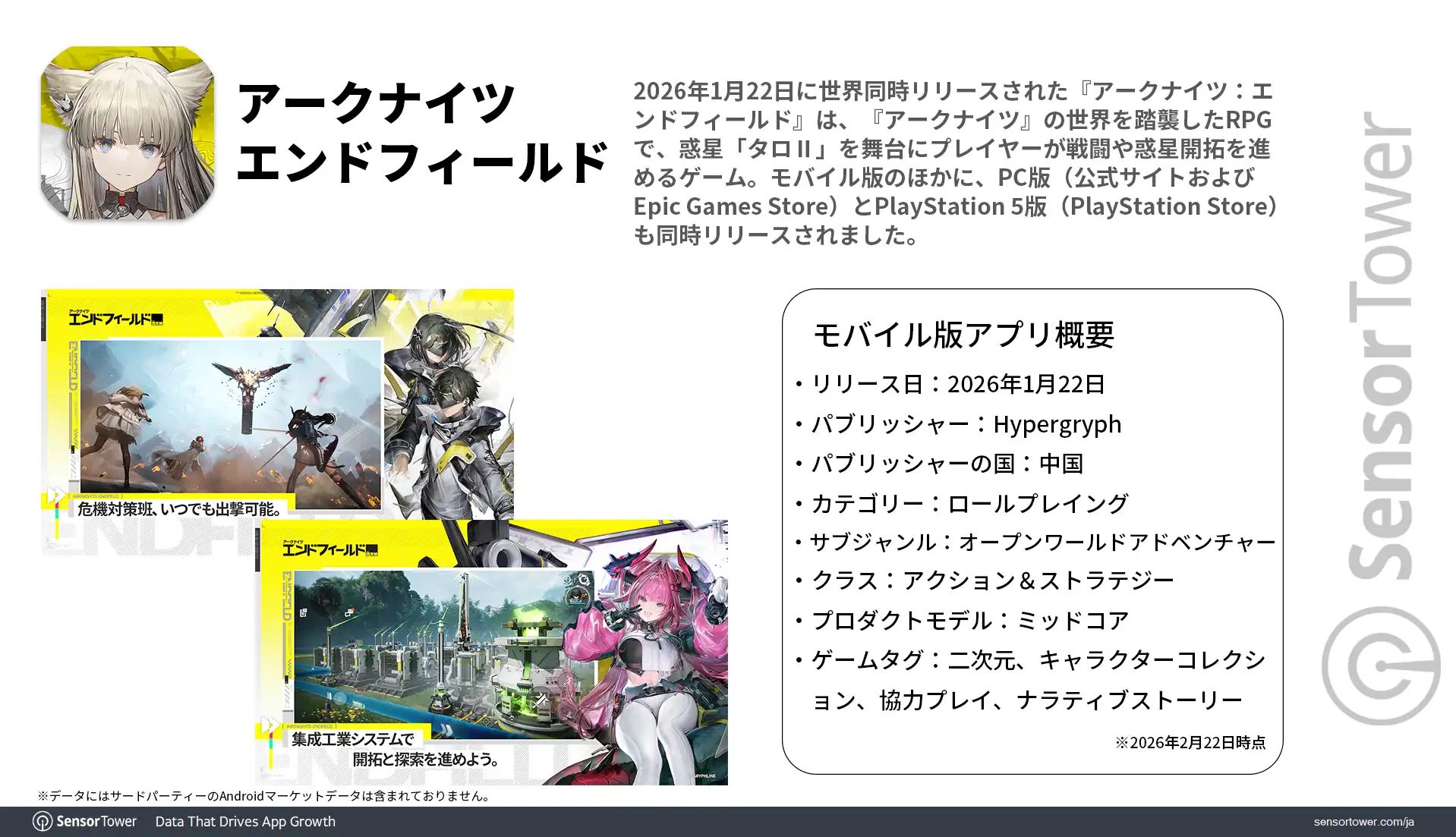 「アークナイツ：エンドフィールド」，モバイル版の分析レポートをSensor Towerが公開。初月の市場別収益は日本がトップ