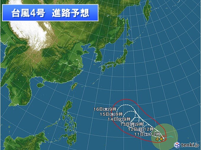 台風4号が今年初めての「強い台風」に発達 小笠原諸島にかなり接近か
