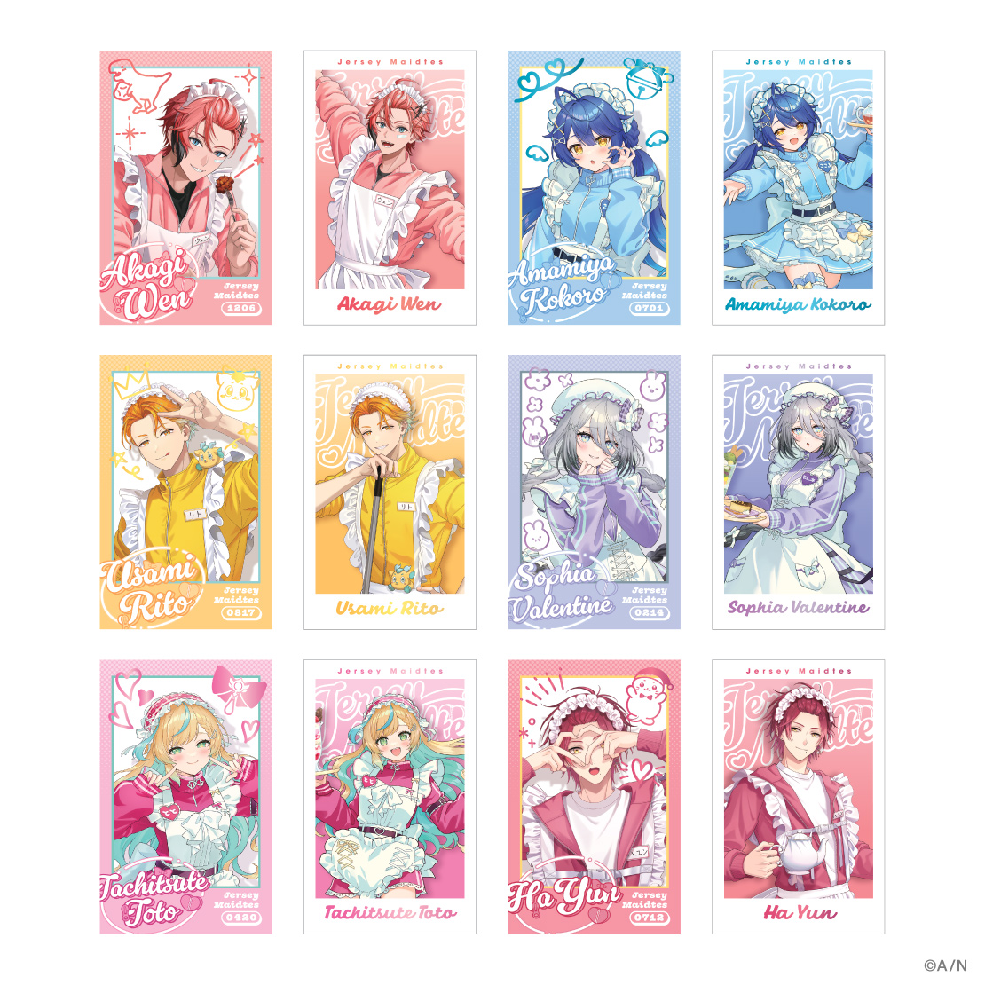 にじさんじ「Jersey Maidtes」グッズが発売。ジャージメイド姿をした6人のライバーが描かれる