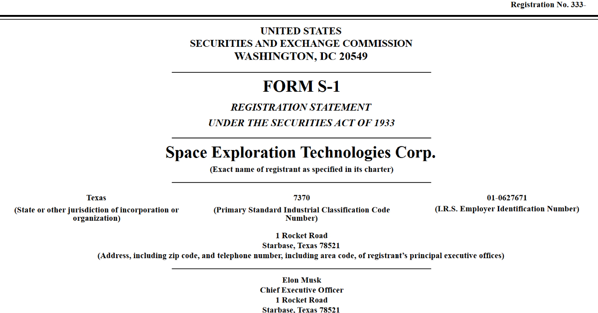 [ITmedia News] SpaceXがIPO申請　イーロン・マスクCEOが議決権の85.1％掌握へ