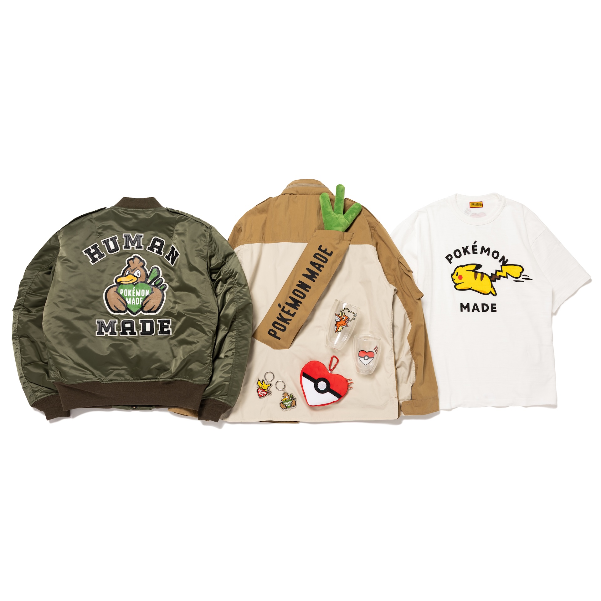 HUMAN MADE×「ポケモン」コラボ第2弾、5月23日発売ネギを差せる「カモネギ」ジャケットや「コイキング」Tシャツなど