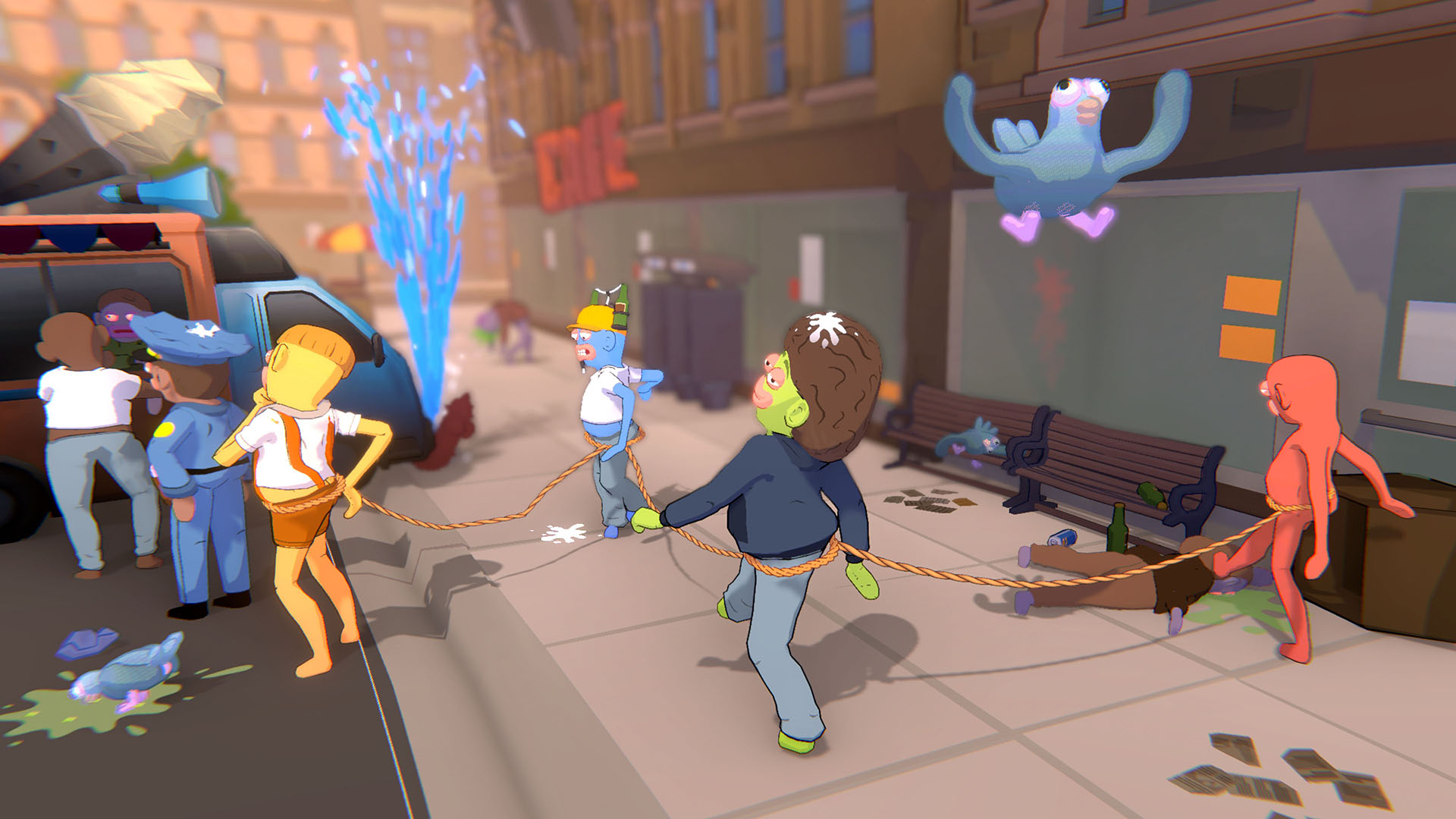 「Friendly Steps」のデモがSteamで公開に。ロープで体をつないだ酔っぱらいたちが帰宅を目指すアクションゲーム