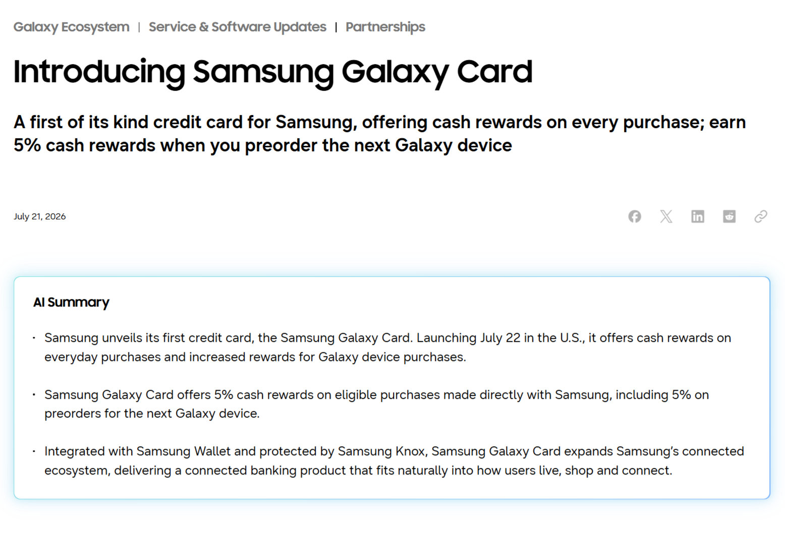 [ITmedia Mobile] サムスン版クレカ「Galaxy Card」発表　最大5％還元、Samsung Walletと連携