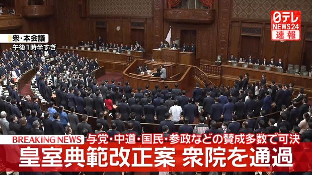 皇室典範改正案、衆院通過 与党に加え中道・国民・参政など賛成多数で可決