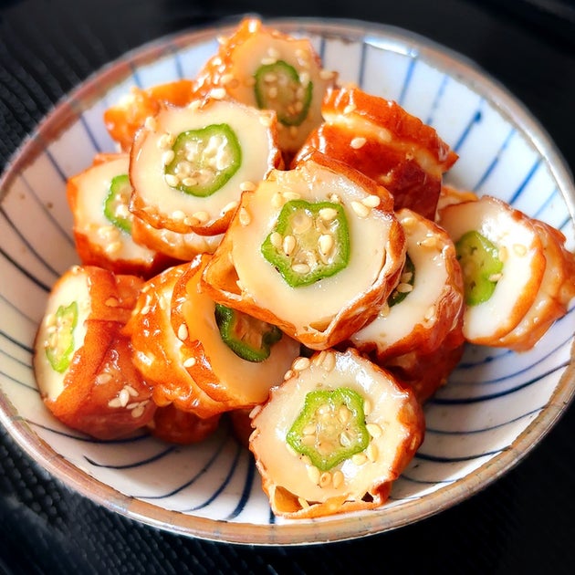 【ちくわ、穴にオクラ詰めて】漬けるだけ。秒でなくなるおかず